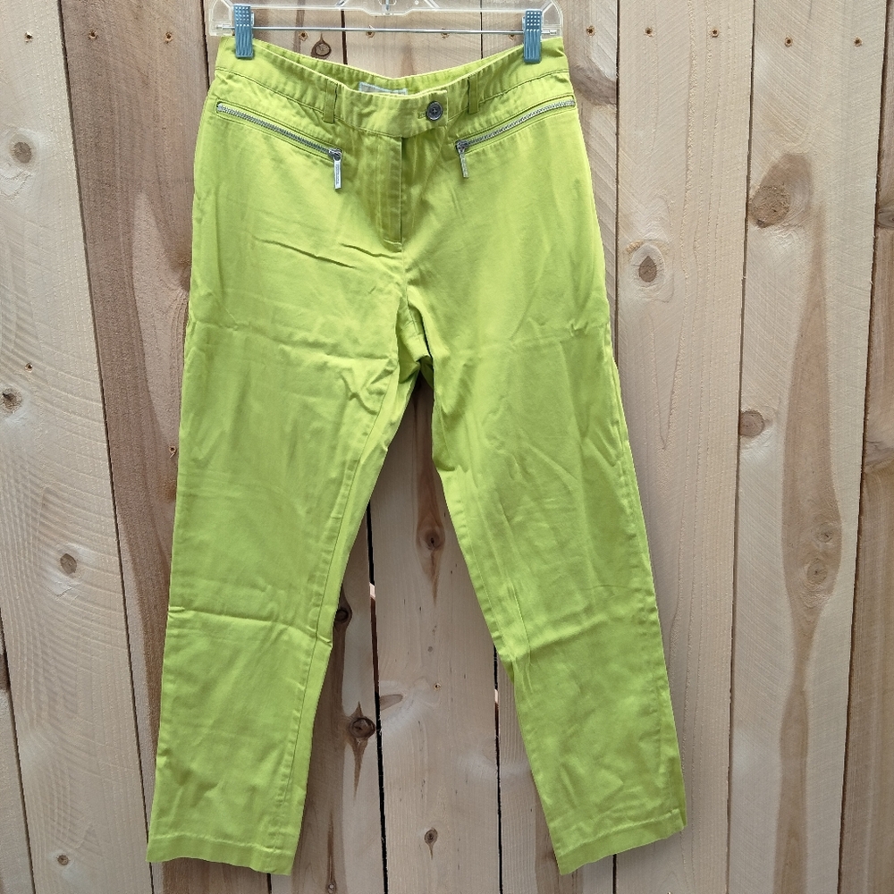 Michael Kors Lime Green Straight Ankle Pants Women's Size 6 Front Zipper Pockets